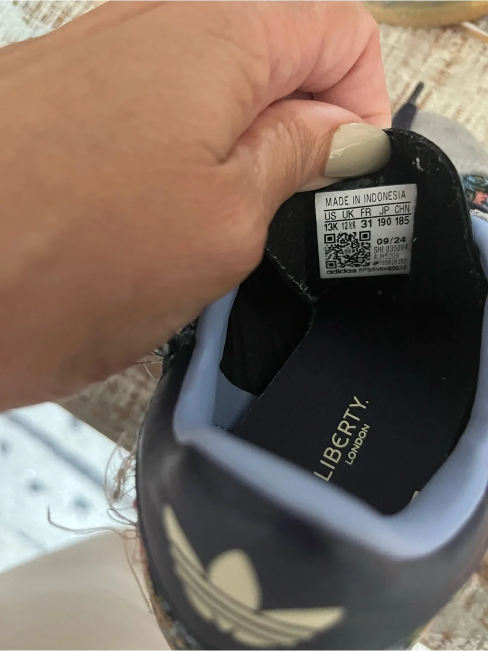 liberty Floral-Print Kids Sneakers with Navy Stripes and Gum Sole